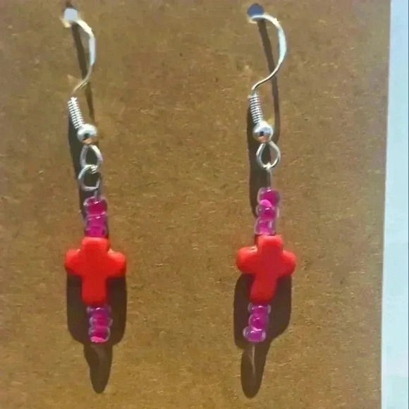 Sterling silver turquoise cross earrings - Picture 1 of 3